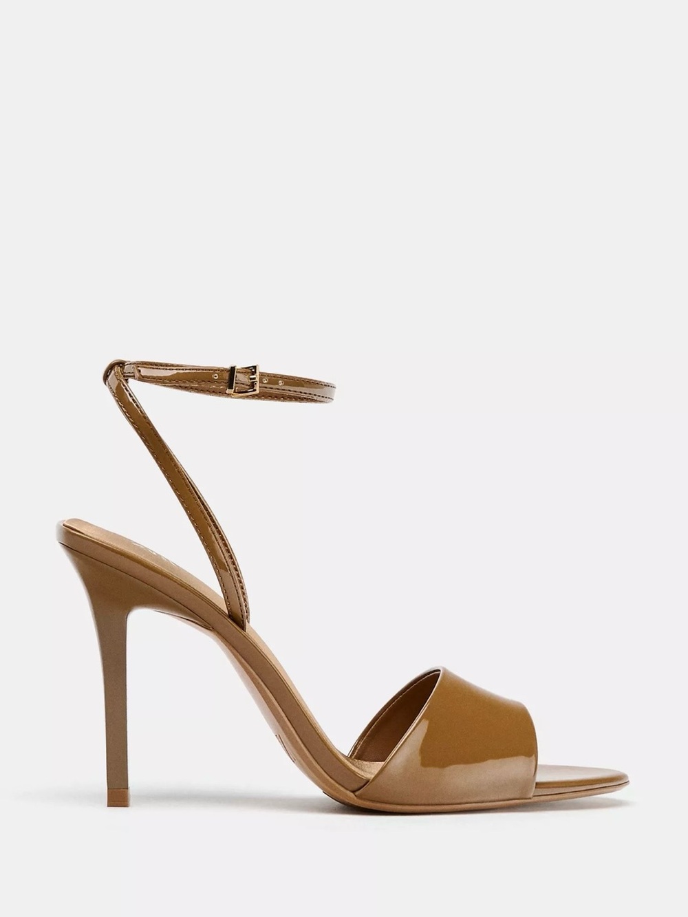 Zara Taupe Brown Patent Ankle-Strap Stiletto Sandals Sz 39